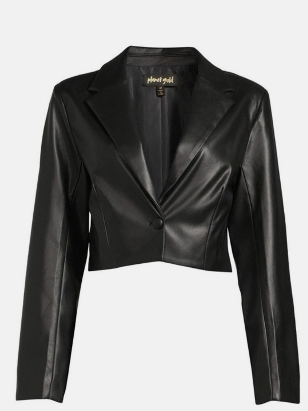 100% Recycled Polyester Faux Leather Cropped Blazer Juniors NWT